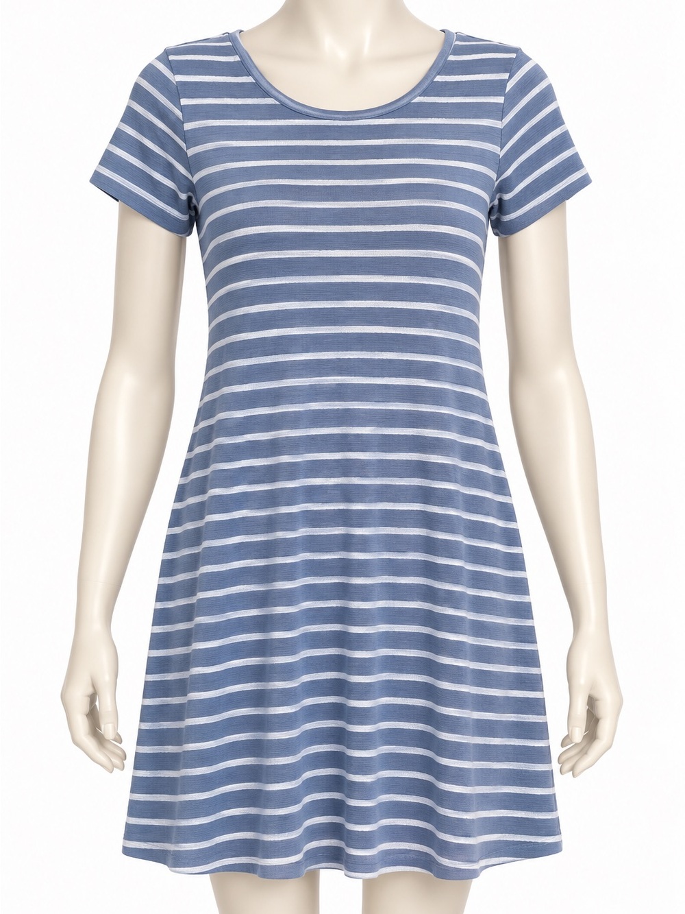 STS Sail to Sable Blue White Striped Knit Swing Dress Medium
